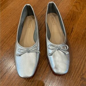 NEW Schutz Arissa Leather Ballet Flats Silver 7.5